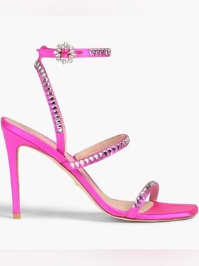 Stuart Weitzman Gemcut 100 hot pink satin strappy heels new 7.5m